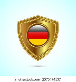 Rounded flag of Germany with glossy gold shield