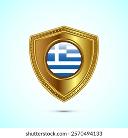 Rounded flag of Greece with glossy gold shield