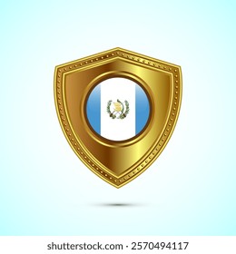 Rounded flag of Guatemala with glossy gold shield