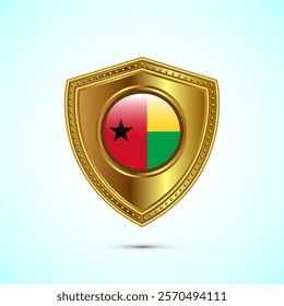 Rounded flag of Guinea Bissau with glossy gold shield