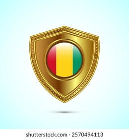 Rounded flag of Guinea with glossy gold shield