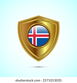 Rounded flag of Iceland with glossy gold shield