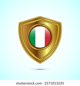 Rounded flag of Italy with glossy gold shield