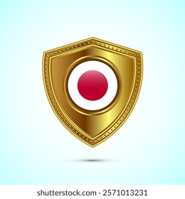 Rounded flag of Japan with glossy gold shield