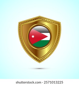 Rounded flag of Jordan with glossy gold shield