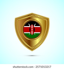 Rounded flag of Kenya with glossy gold shield