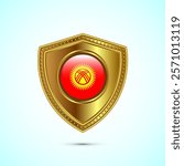 Rounded flag of Kyrgyzstan with glossy gold shield