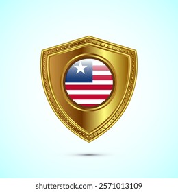 Rounded flag of Liberia with glossy gold shield