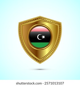 Rounded flag of Libya with glossy gold shield