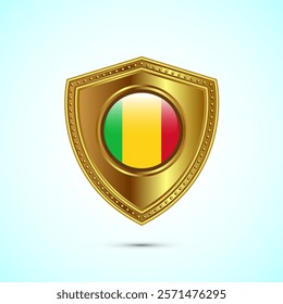 Rounded flag of Mali with glossy gold shield