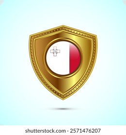 Rounded flag of Malta with glossy gold shield