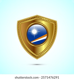 Rounded flag of Marshall Islands with glossy gold shield