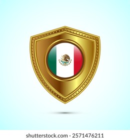 Rounded flag of Mexico with glossy gold shield