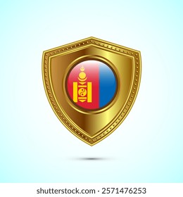 Rounded flag of Mongolia with glossy gold shield