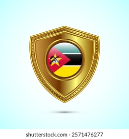 Rounded flag of Mozambique with glossy gold shield