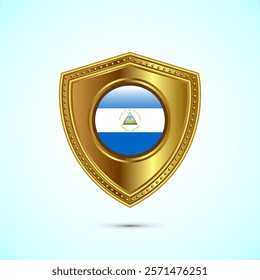 Rounded flag of Nicaragua with glossy gold shield