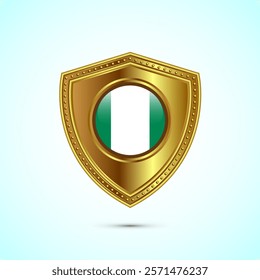 Rounded flag of Nigeria with glossy gold shield