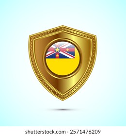 Rounded flag of Niue with glossy gold shield