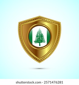 Rounded flag of Norfolk Island with glossy gold shield