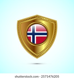 Rounded flag of Norway with glossy gold shield