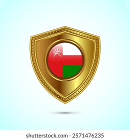 Rounded flag of Oman with glossy gold shield