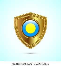 Rounded flag of Palau with glossy gold shield