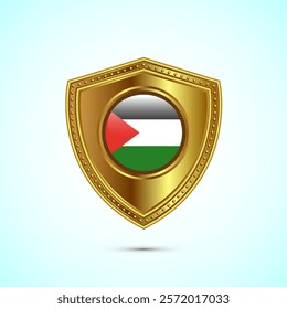 Rounded flag of Palestine with glossy gold shield