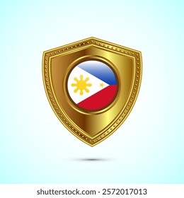 Rounded flag of Philippines with glossy gold shield