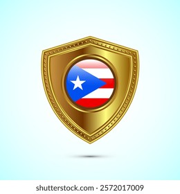 Rounded flag of Puerto Rico with glossy gold shield