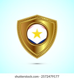 Rounded flag of Saba with glossy gold shield