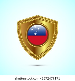 Rounded flag of Samoa with glossy gold shield