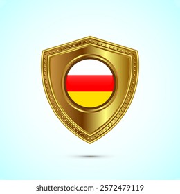 Rounded flag of South Ossetia with glossy gold shield