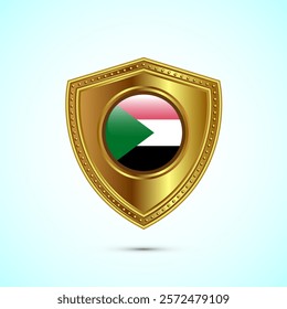 Rounded flag of Sudan with glossy gold shield