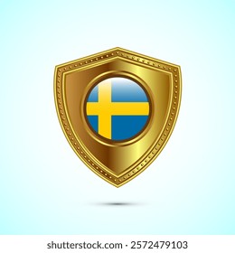 Rounded flag of Sweden with glossy gold shield