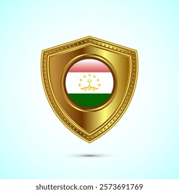 Rounded flag of Tajikistan with glossy gold shield