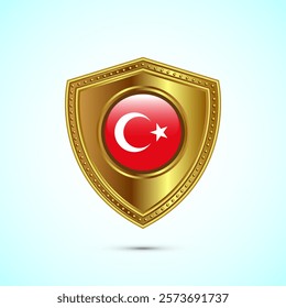 Rounded flag of Turkey with glossy gold shield