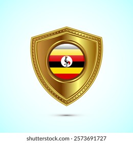 Rounded flag of Uganda with glossy gold shield
