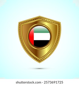 Rounded flag of United Arab Emirates with glossy gold shield