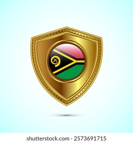 Rounded flag of Vanuatu with glossy gold shield
