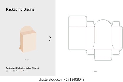 Dieline-Vorlage für gerundete Verpackungsschachtel