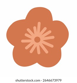 Flor plana arredondada em laranja rústico com detalhes de estame macio no centro.