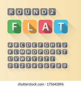 Rounded Flat Font and Numbers in Rounded Square, Eps 10 Vector, Editable for any Background, No Clipping Mask