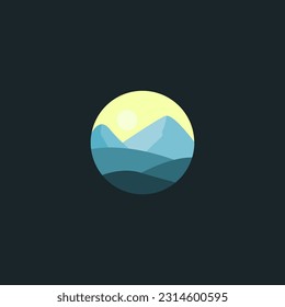 Rounded flat landscape design, simple mountain vetor illustration