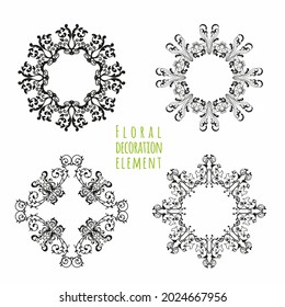 rounded floral ornament vector illustration set