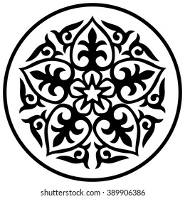 Rounded floral ornaments from Kazakhstan. Isolated vector traditional Kazakh ornament.