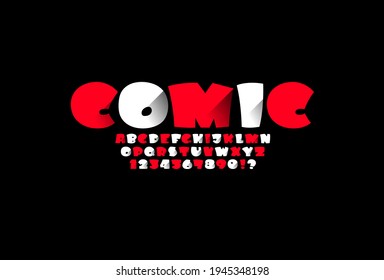 Rounded Font in the comics style, trendy cartoon bright alphabet, bold letters and numbers made in cute style whit shadow, vector illustration 10eps