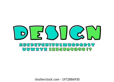 Rounded Font in the comics style, trendy cartoon alphabet, bold multi colored letters and numbers made in 3d style, vector illustration 10eps