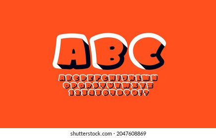 Rounded Font in the comics style, trendy cartoon bright alphabet, bold letters and numbers made in cute style with shadow, vector illustration 10eps