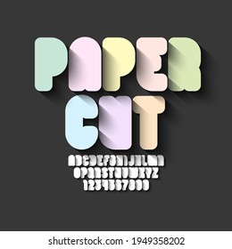 Rounded Font with shadow, trendy cartoon alphabet from pastel color, bold letters and numbers made in cute style, vector illustration 10eps