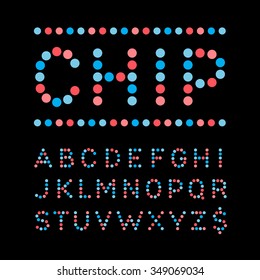 Rounded font. Vector alphabet with dots effect letters.
